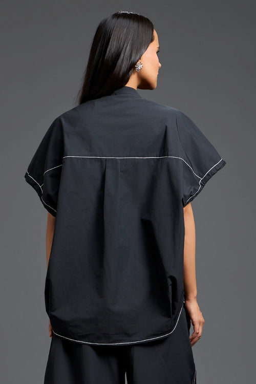 Black Oversized Floral Patch Shirt