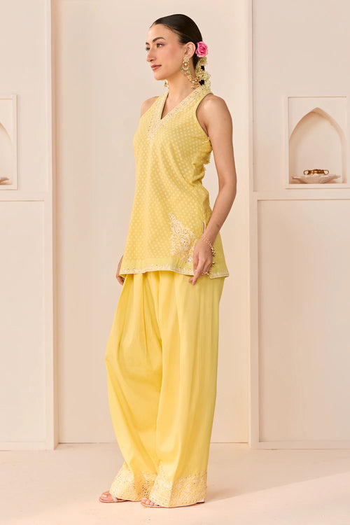 Miral Lemon Yellow Short Kurta with Farsi Salwar and Dupatta