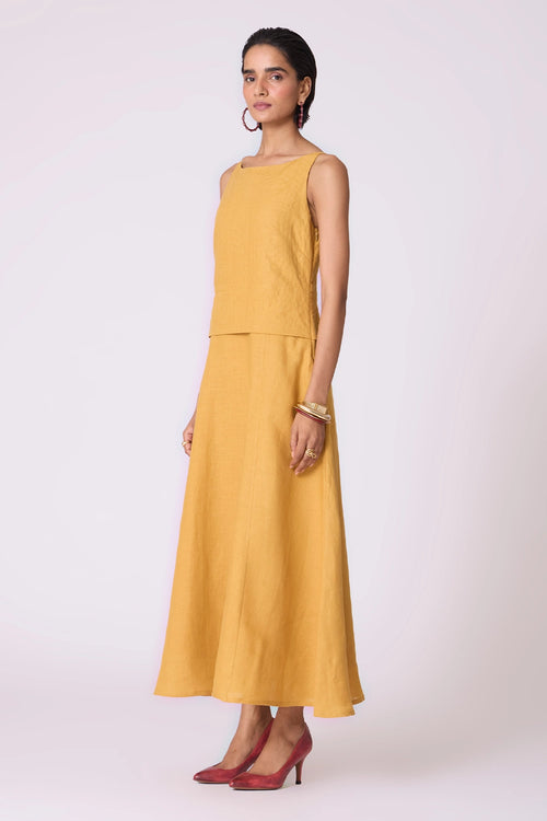 Senaka Yellow Linen Panelled Dress