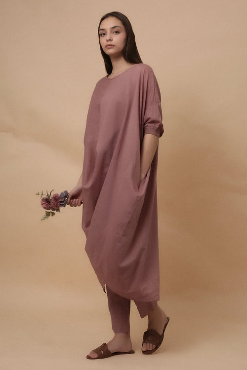 Blush Rib Mul Cowl Tunic Co-ord Set