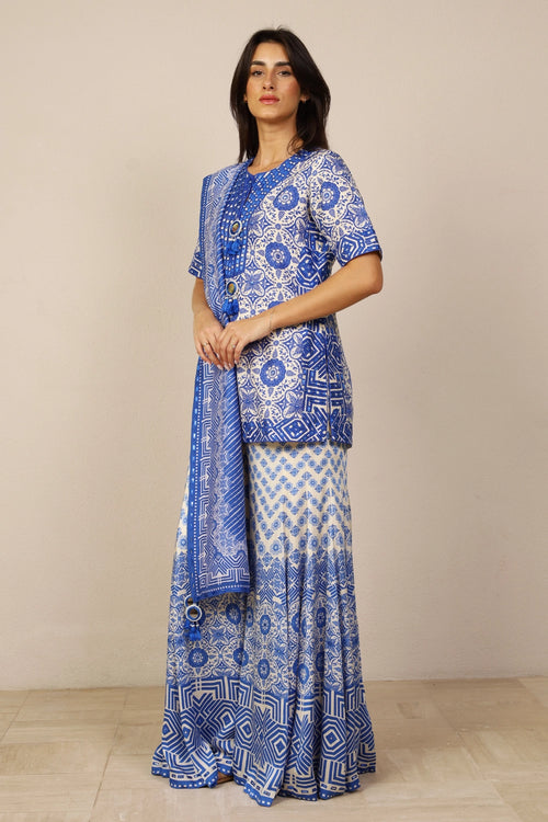 Royal Blue Patra Work A Line Suit