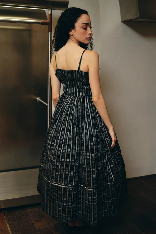 Black Striped A-line Maxi Dress