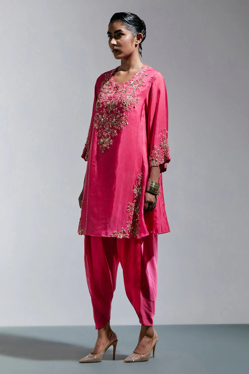 Raspberry Floral Embroidered Silk Salwar Set