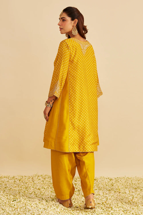 Kayra Mustard Short Gathered Chauga with Salwar
