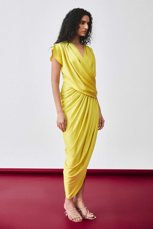 Yellow Sway Draped Dress