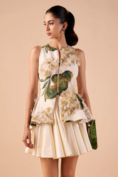Light Hue Hydrangea Peplum Top with Circle Skirt