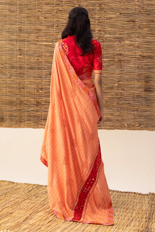 Polka Bandhani Saree With Patchwork Blouse