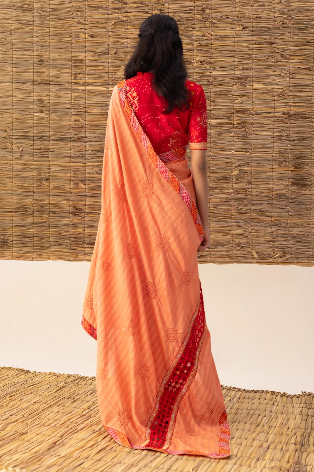 Polka Bandhani Saree With Patchwork Blouse