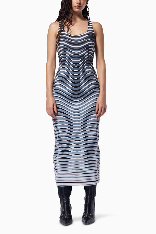 Optic Grey Midi Trompe L’Oeil Print Dress