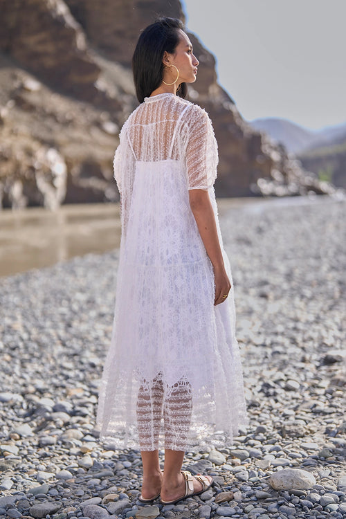Tiered Embroidered Mesh Dress