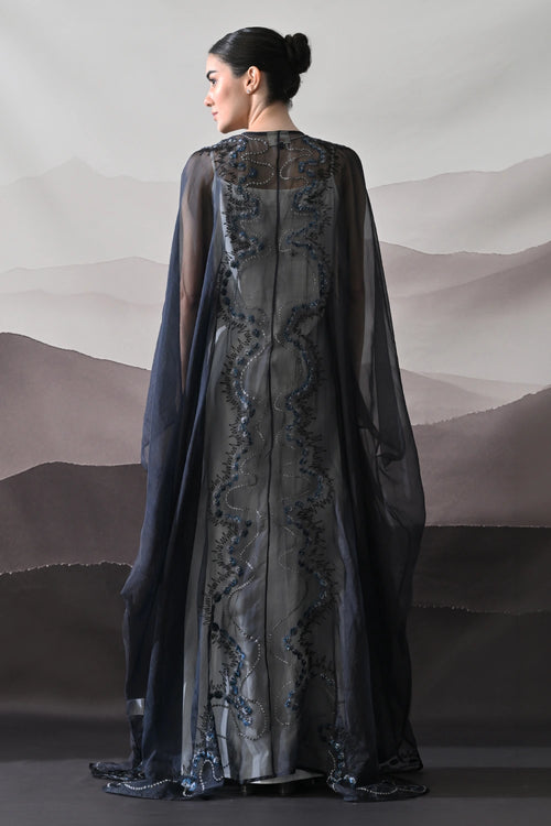 Black Kaftan With Artisanal Surface Detail