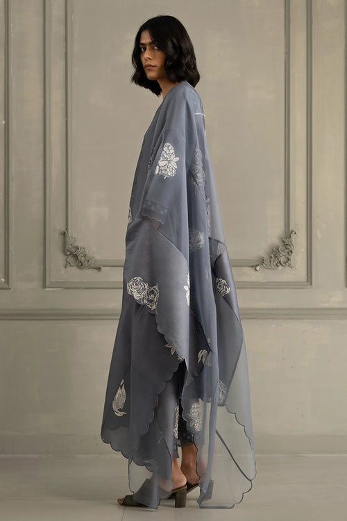 Stone Blue  Discharge Print Tunic Set