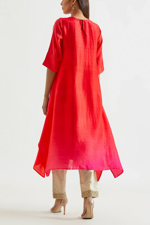 Fuschia Red Ombre Kurta With Dupatta