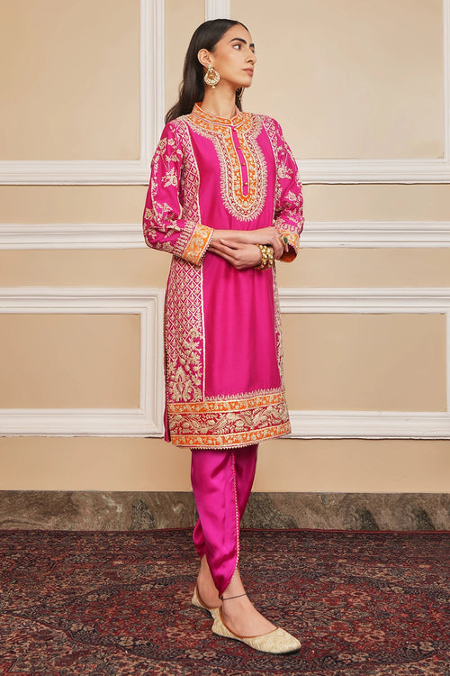 Mehnoor Hotpink Straight Kurta with Dhoti