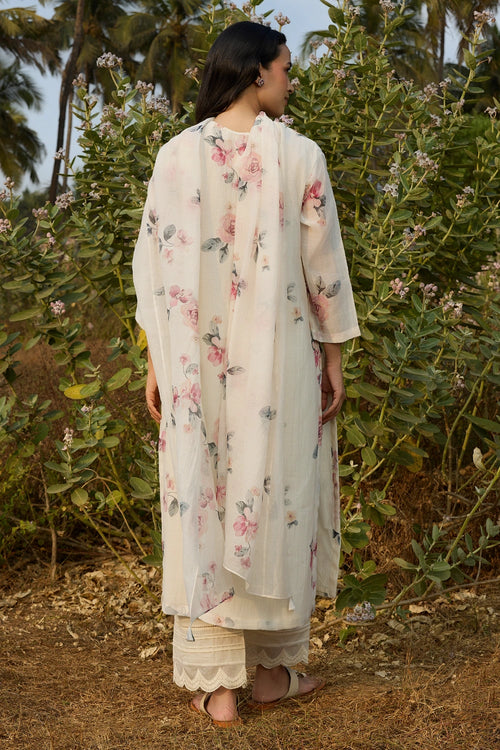 Ivory Floral Print Kurta Set