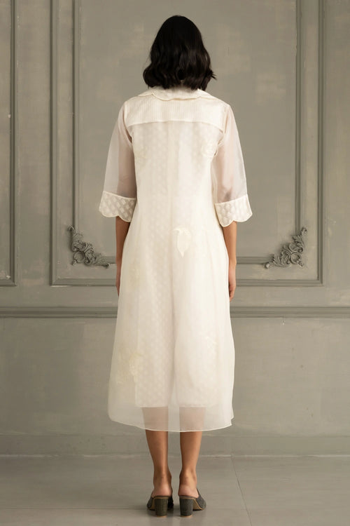 Ivory Scalloped Organza Jacket And Brocade Jumpsuit