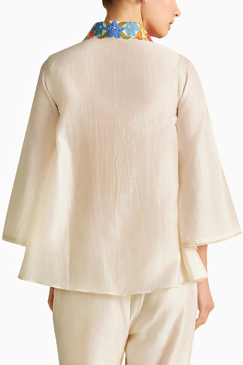 Ivory Floral Mesh Layered Shirt