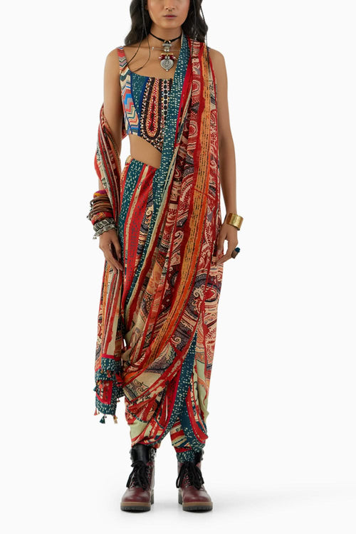Multicolor Sadhu Drape Saree