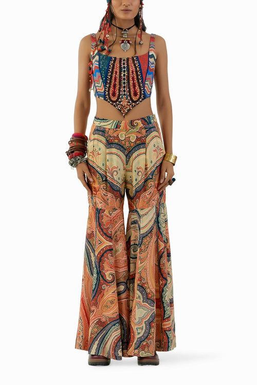 Multicolor Adah Corset Blouse and Trouser Set