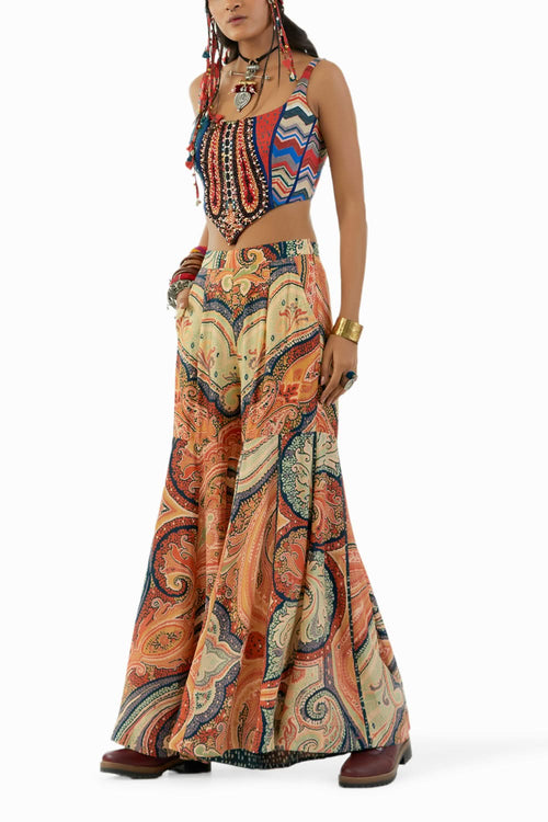 Multicolor Adah Corset Blouse and Trouser Set