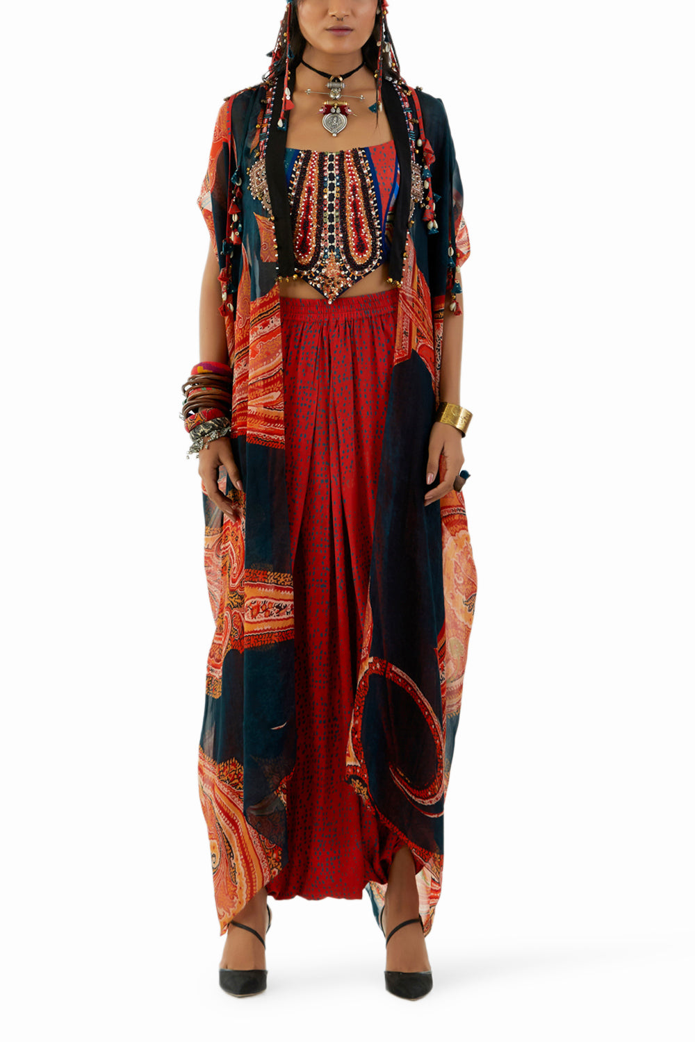 Multicolor Ritu Kaftan Dupatta Jacket Set With Adah Blouse