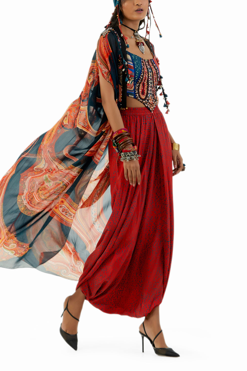 Multicolor Ritu Kaftan Dupatta Jacket Set With Adah Blouse