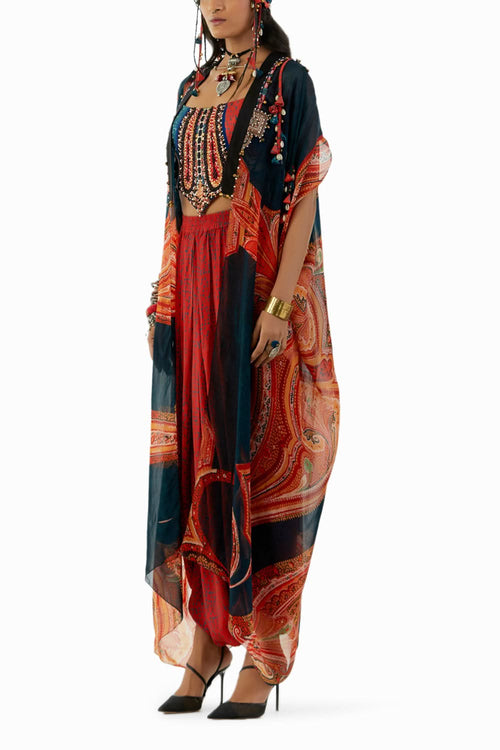Multicolor Ritu Kaftan Dupatta Jacket Set With Adah Blouse