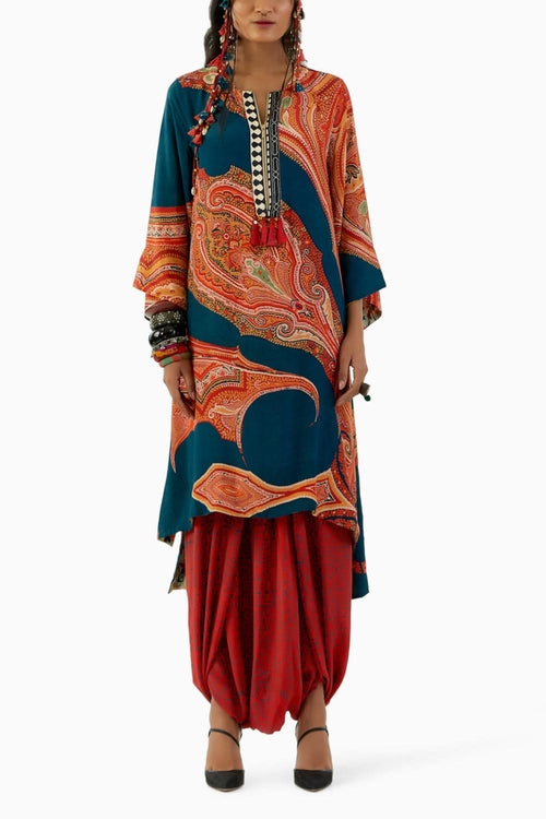 Deep Teal Mitra Long Kurta Set