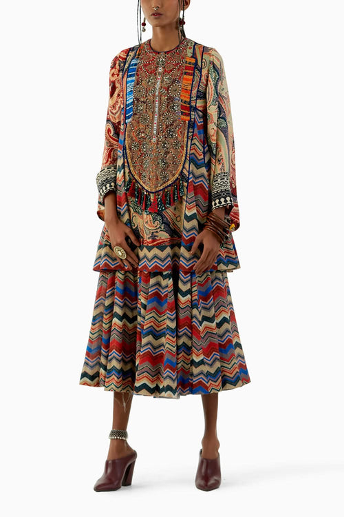 Multicolor Afghan Kurti and Trouser Set