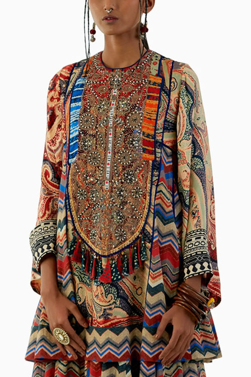 Multicolor Afghan Kurti and Trouser Set