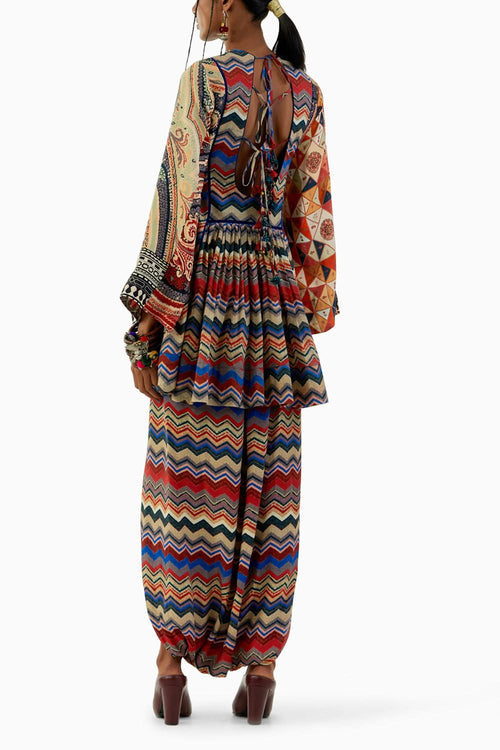 Multicolor Afghan Kurti and Drape Trouser Set