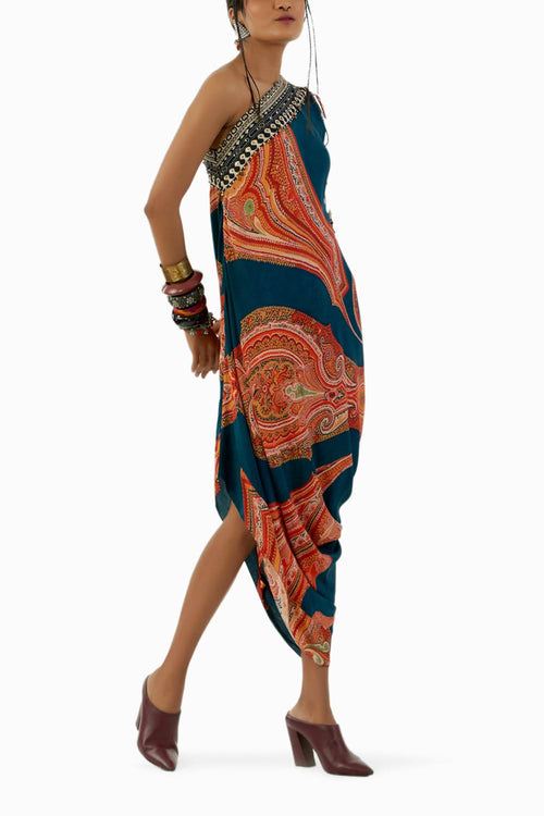 Deep Teal Rasa One Shoulder Dress