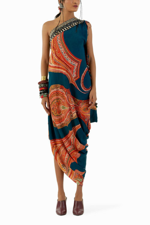 Deep Teal Rasa One Shoulder Dress