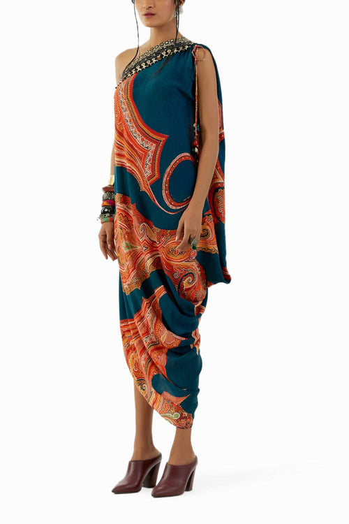 Deep Teal Rasa One Shoulder Dress