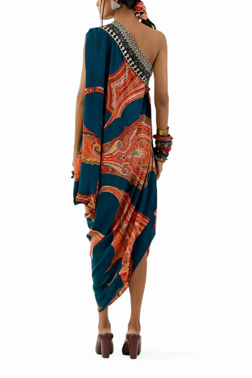 Deep Teal Rasa One Shoulder Dress
