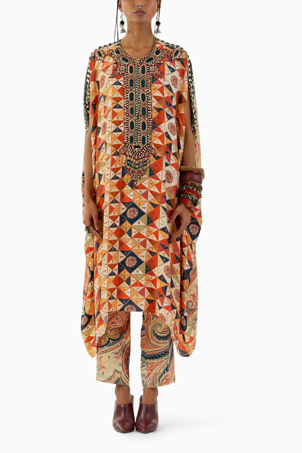 Multicolor Ritu Kaftan Tunic and Trouser Set
