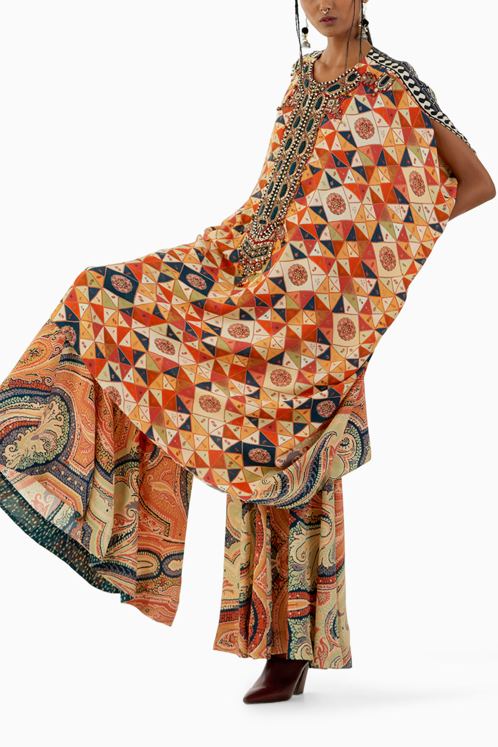 Multicolor Ritu Kaftan Tunic and Drape Trouser Set