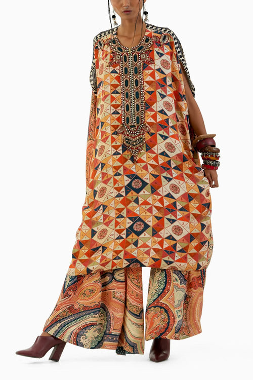 Multicolor Ritu Kaftan Tunic and Drape Trouser Set