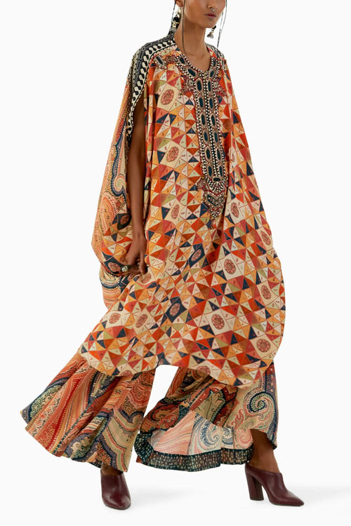Multicolor Ritu Kaftan Tunic and Drape Trouser Set
