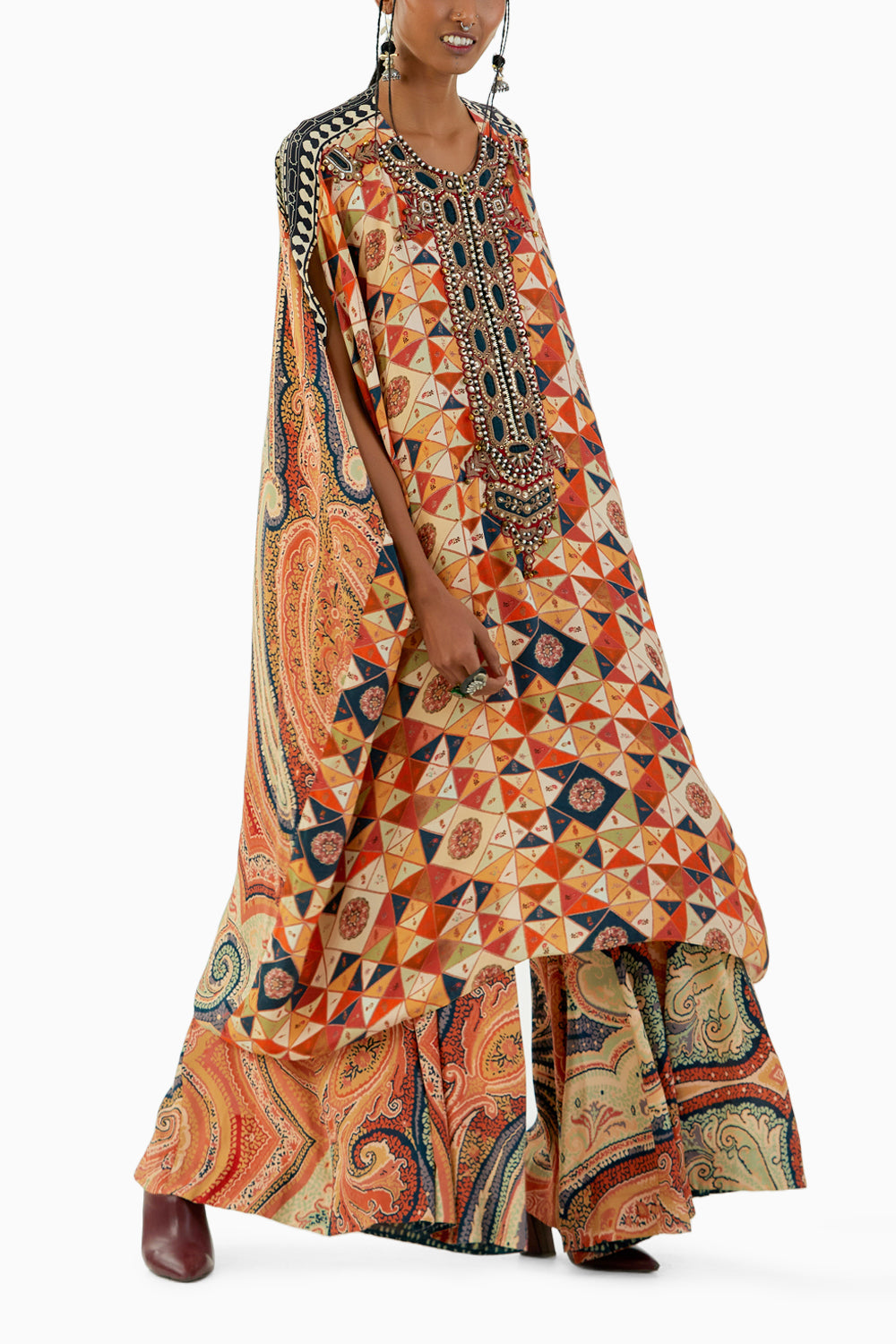 Multicolor Ritu Kaftan Tunic and Drape Trouser Set