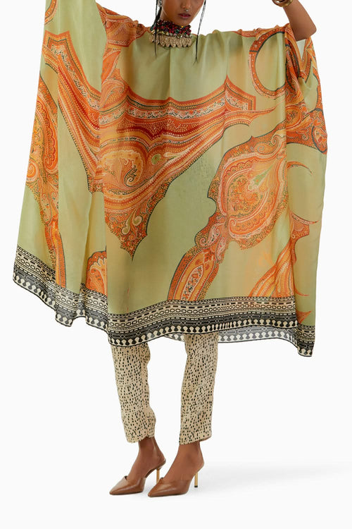 Ash Green Ritu Kaftan Tunic and Trouser Set