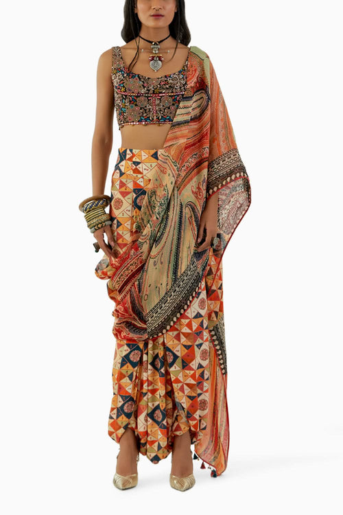 Ash Green Sadhvi Drape Saree