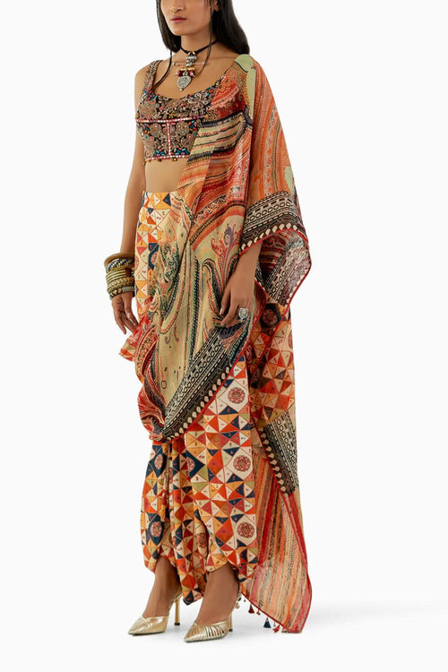 Ash Green Sadhvi Drape Saree