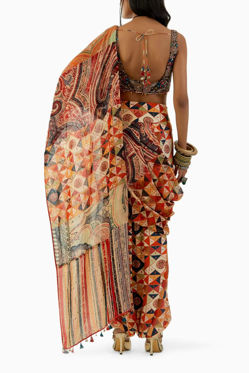 Ash Green Sadhvi Drape Saree