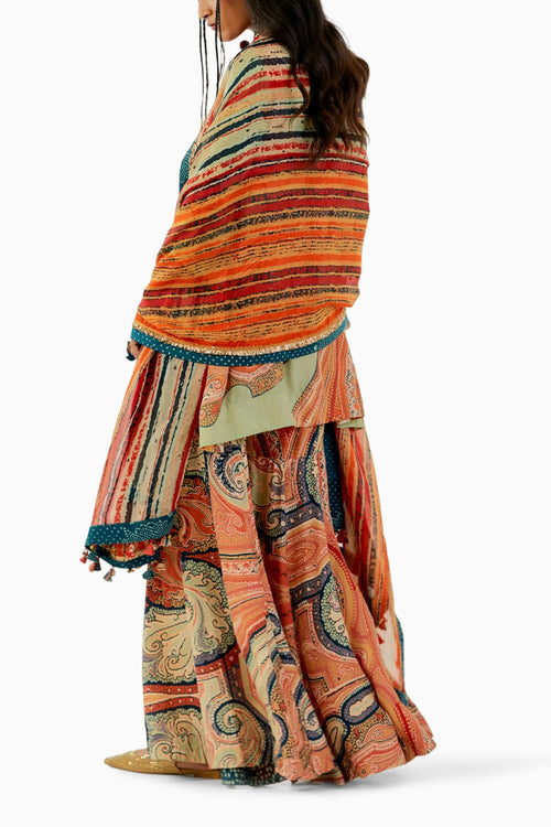 Ash Green Mitra Short Kurta and Drape Trouser Set