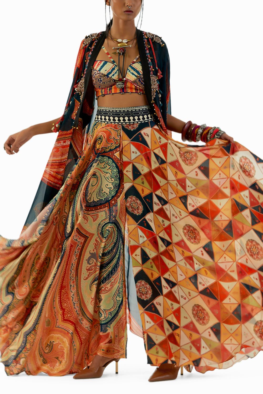 Multicolor Ritu Kaftan Dupatta Jacket Set