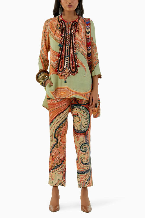 Ash Green Mitra Short Kurta and Trouser Set