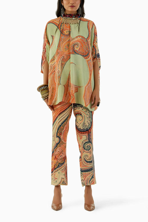 Ash Green Ritu Kaftan Top and Trouser Set