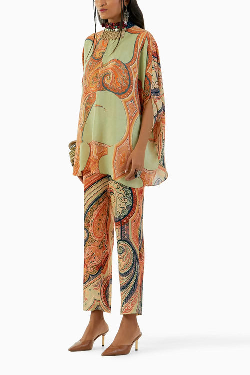 Ash Green Ritu Kaftan Top and Trouser Set
