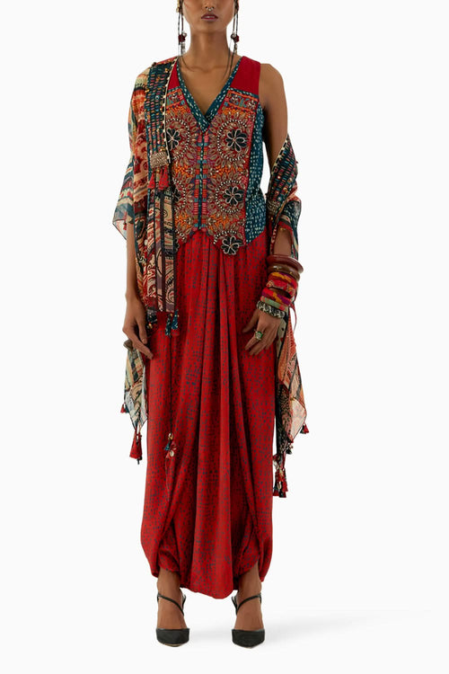 Multicolor Veni Dupatta Jacket Set